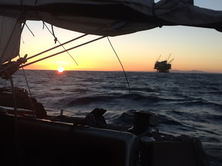 Oil rig at sunrise in the Santa Barbara channel.