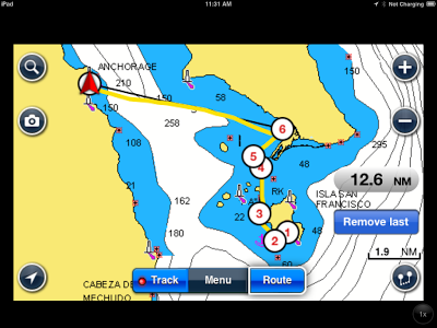 Our route on our Navionics chart.