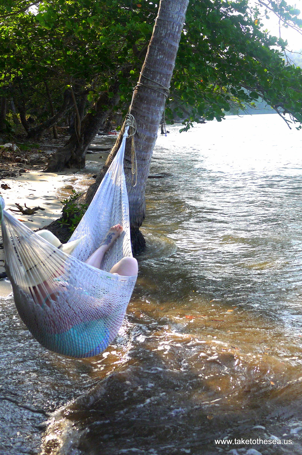 Stephanie and the hammock we left behind on Isla Pedro Gonzalez.